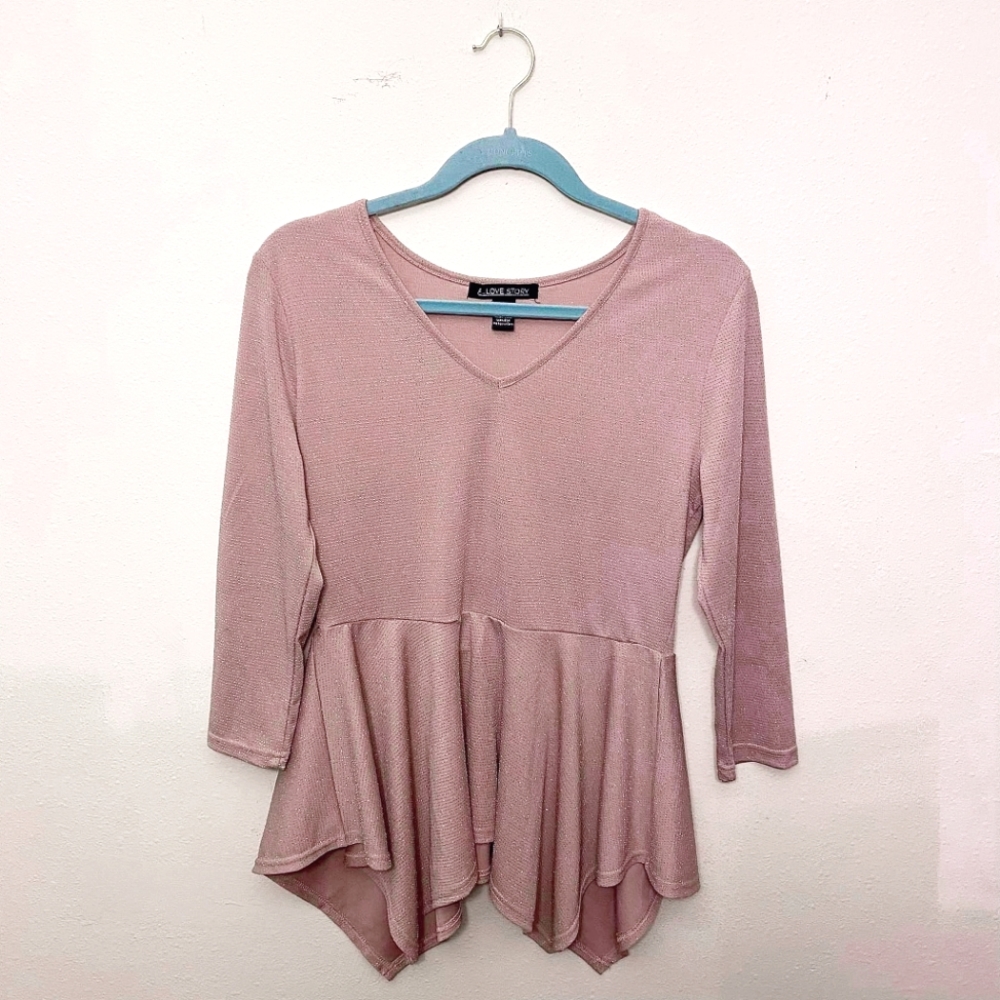 Women's 3/4 Long Sleeve Top Light Pink with Sparkles Size S